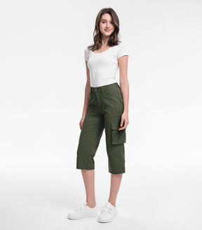 Women's Cargo Capris Pants High Waist Waterproof Hiking - HikerFlex W012