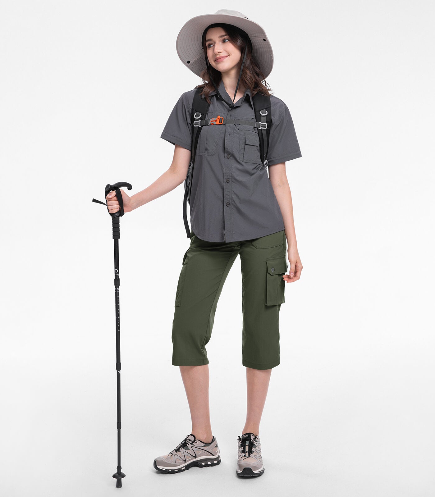 Women's Cargo Capris Pants High Waist Waterproof Hiking - HikerFlex W012