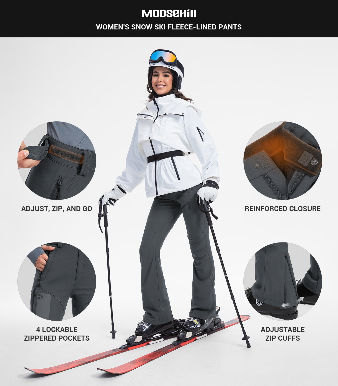 Pantaloni pentru femei de schi pe zăpadă căptușiți cu fleece - SnowVenture W051