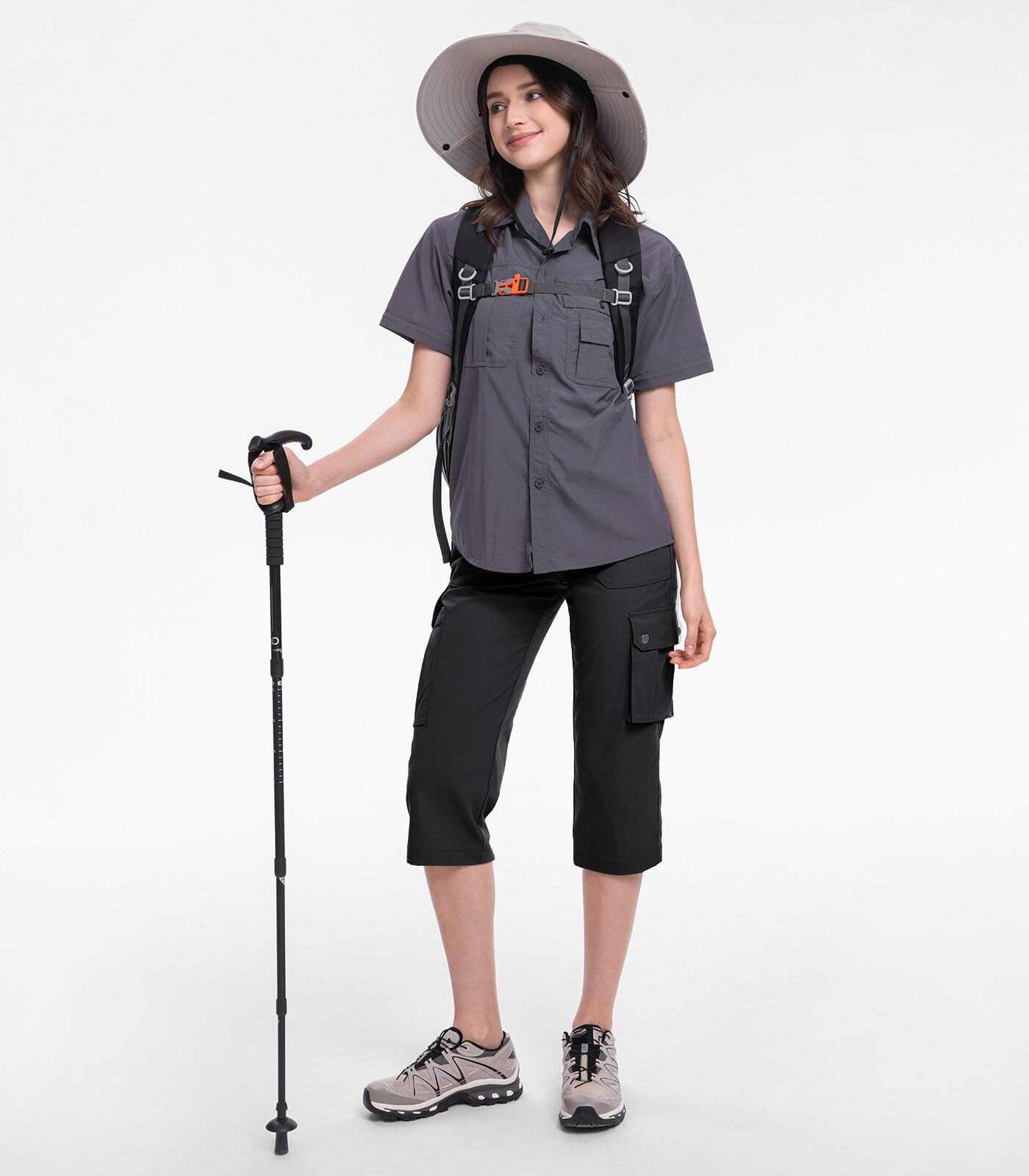 Women's Cargo Capris Pants High Waist Waterproof Hiking - HikerFlex W012