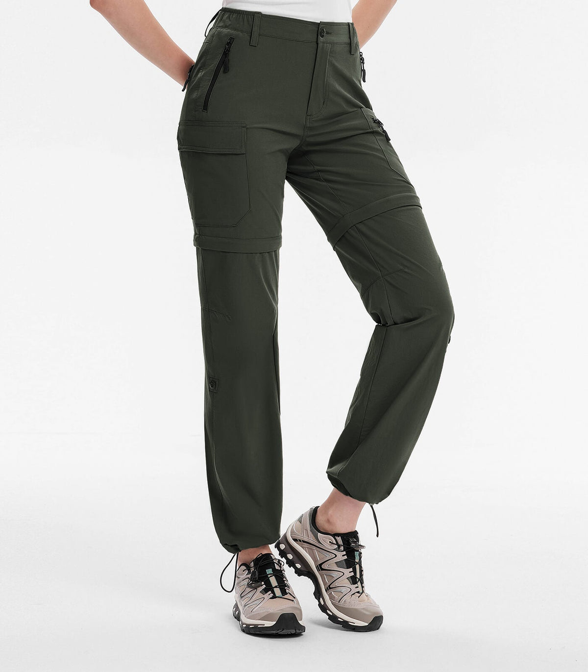 Women's Hiking Pants Convertible Zip Off Quick Dry Pants #Color_Green
