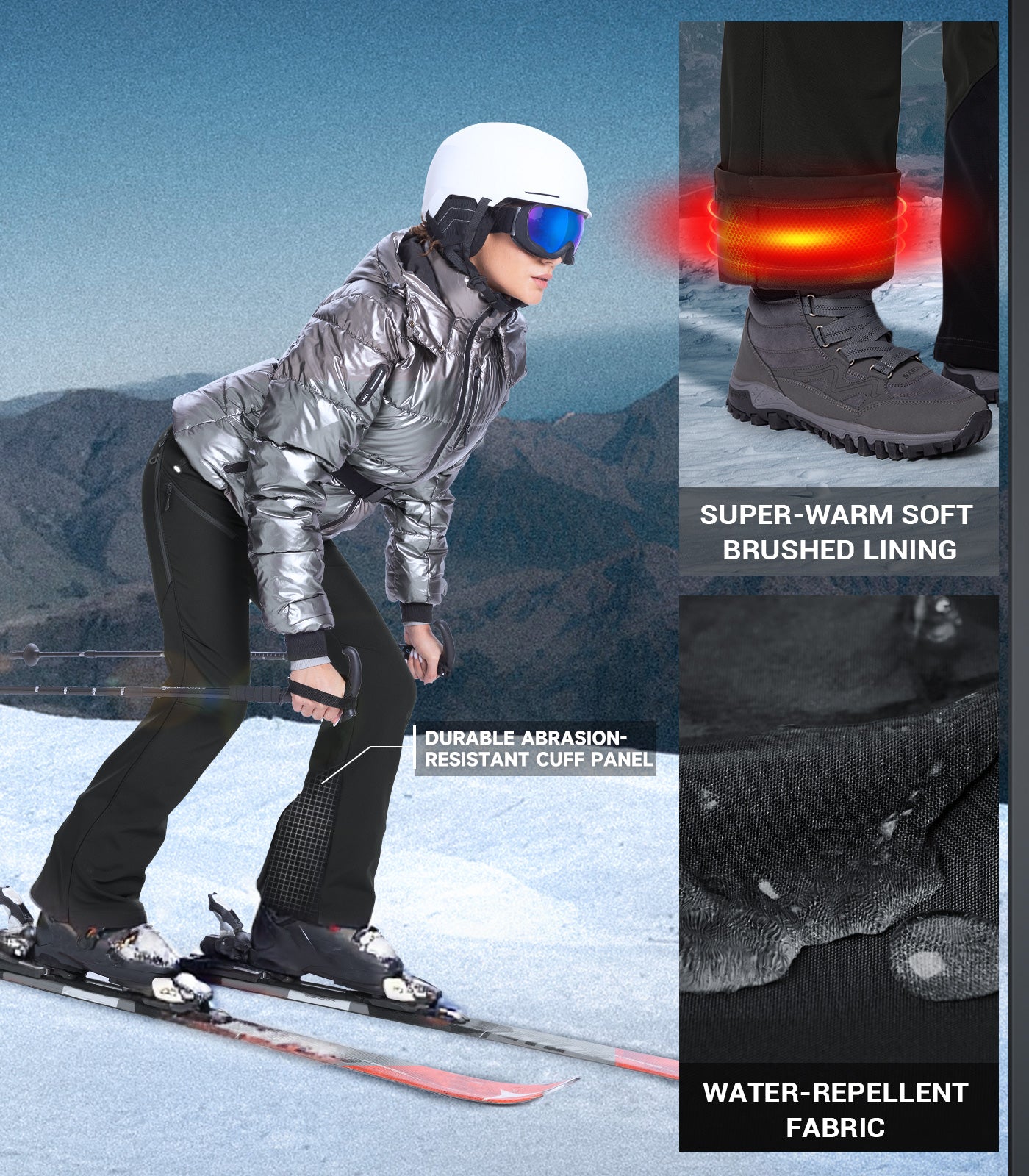 Pantaloni da sci da donna foderati in pile - SnowVenture W048
