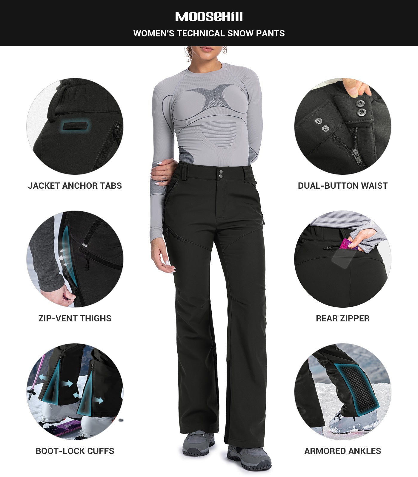 Pantaloni da sci da donna foderati in pile - SnowVenture W048