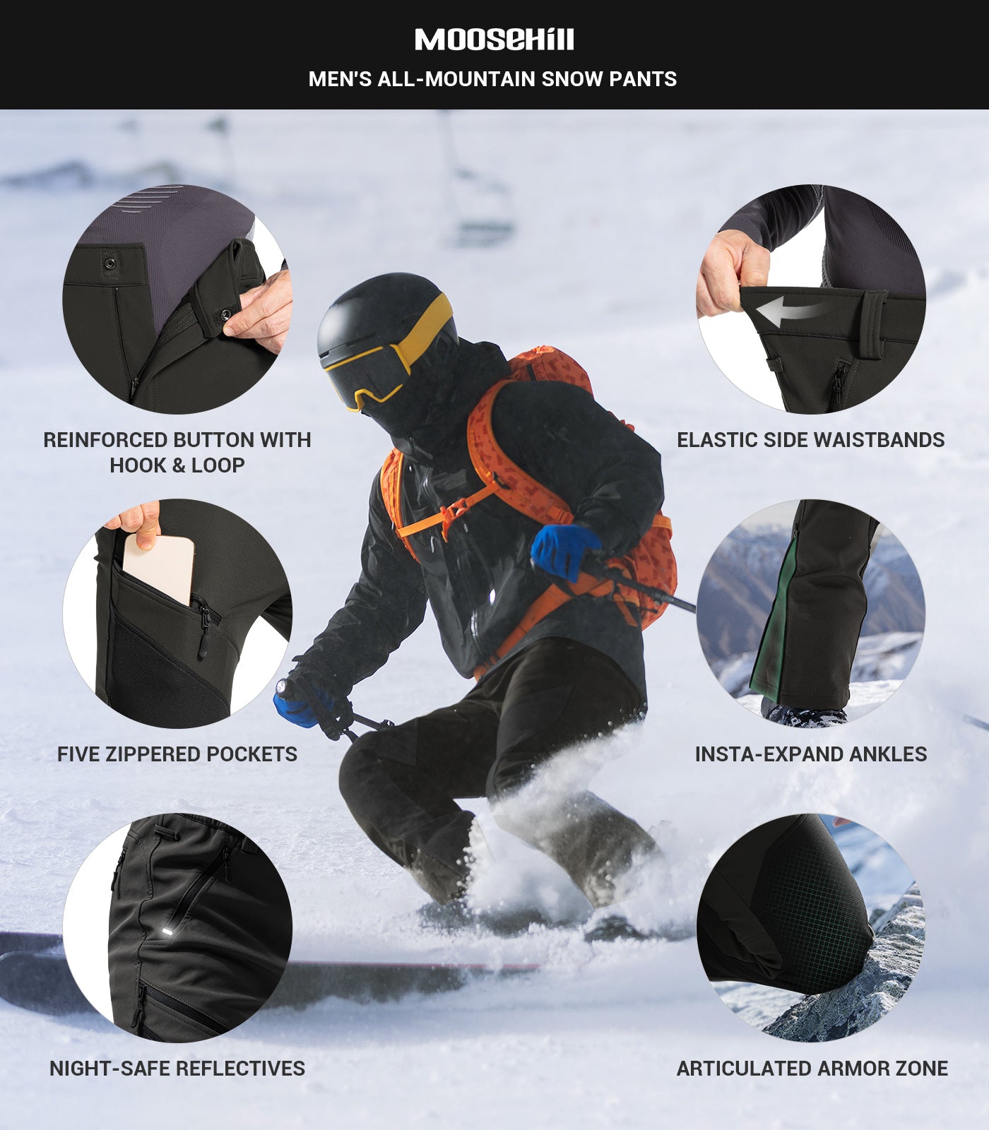 Pantaloni pentru bărbați de schi pe zăpadă căptușiți cu fleece - SnowVenture M055