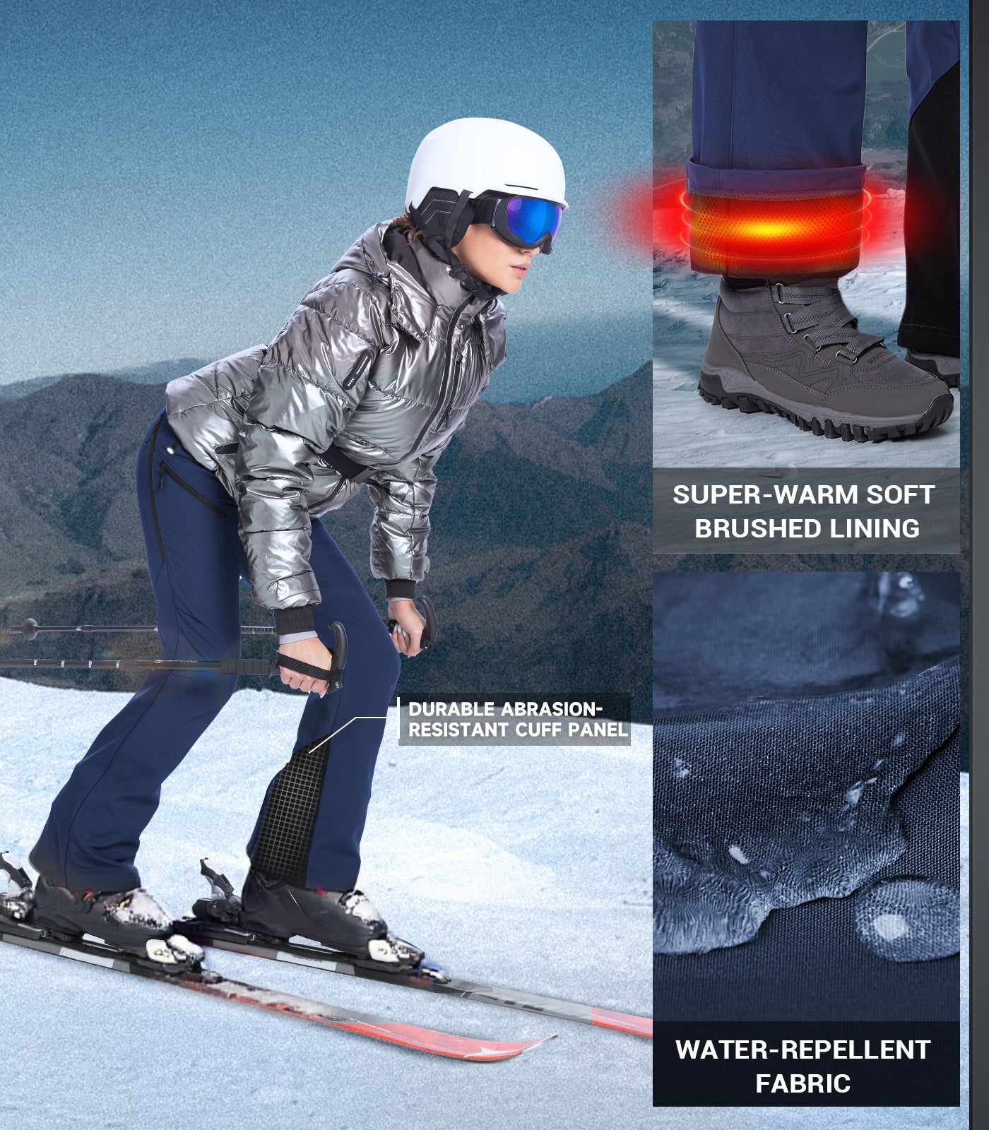 Pantaloni da sci da donna foderati in pile - SnowVenture W048