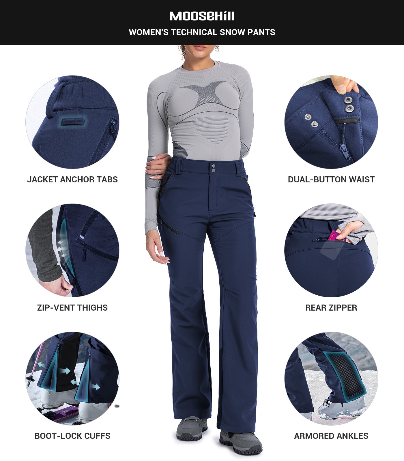 Pantaloni da sci da donna foderati in pile - SnowVenture W048