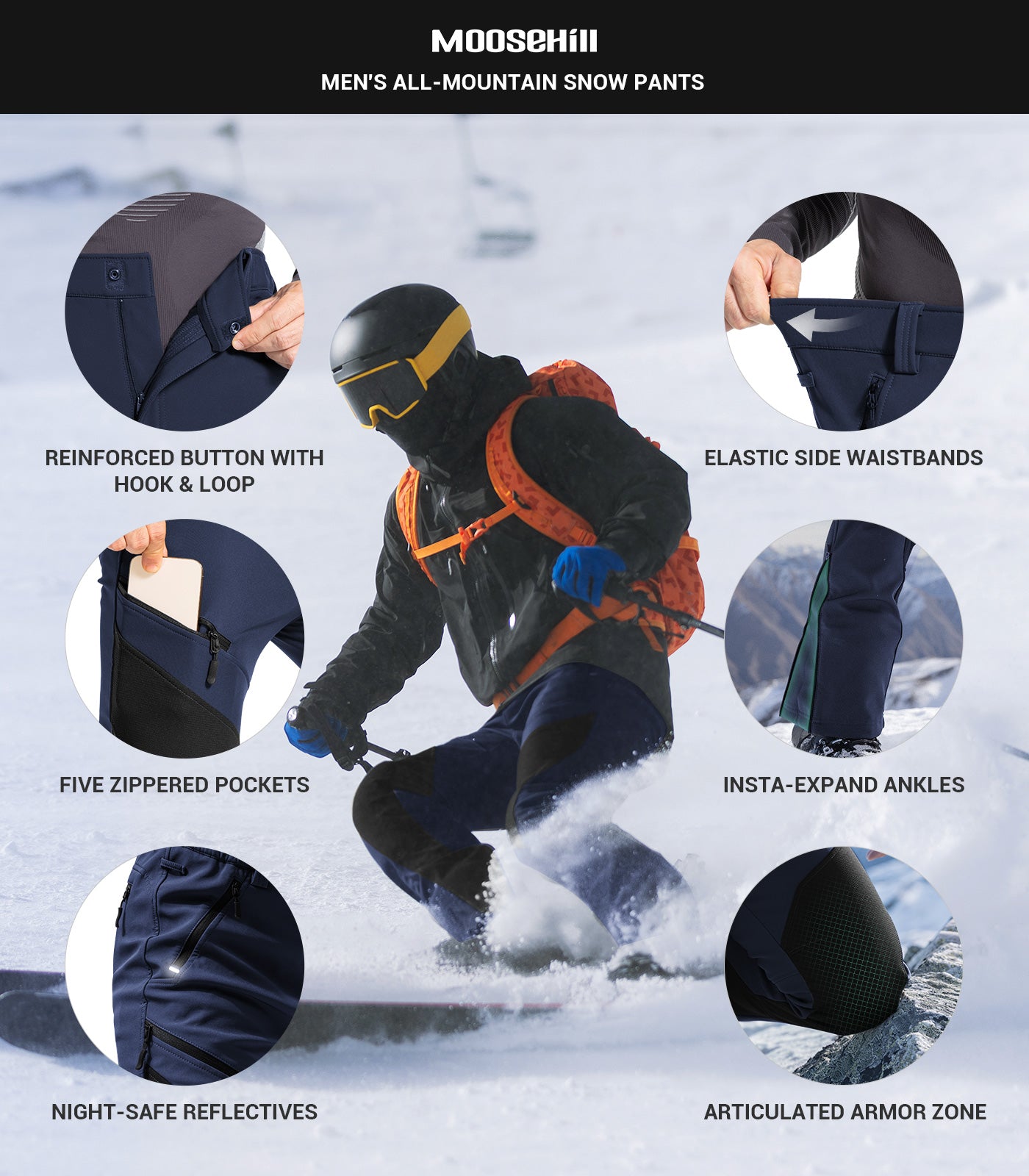 Pantaloni pentru bărbați de schi pe zăpadă căptușiți cu fleece - SnowVenture M055