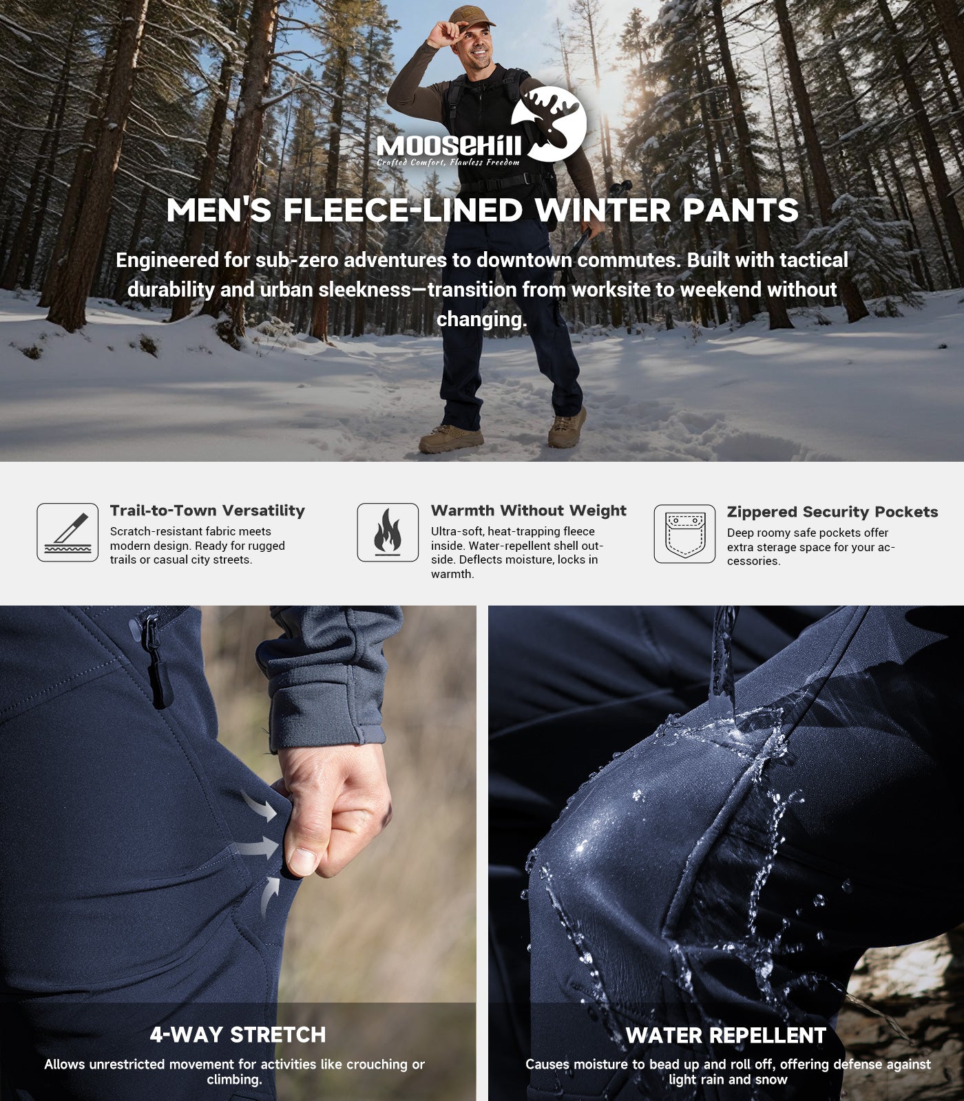 Pantaloni pentru bărbați de schi pe zăpadă, căptușiți cu fleece - SnowVenture M054