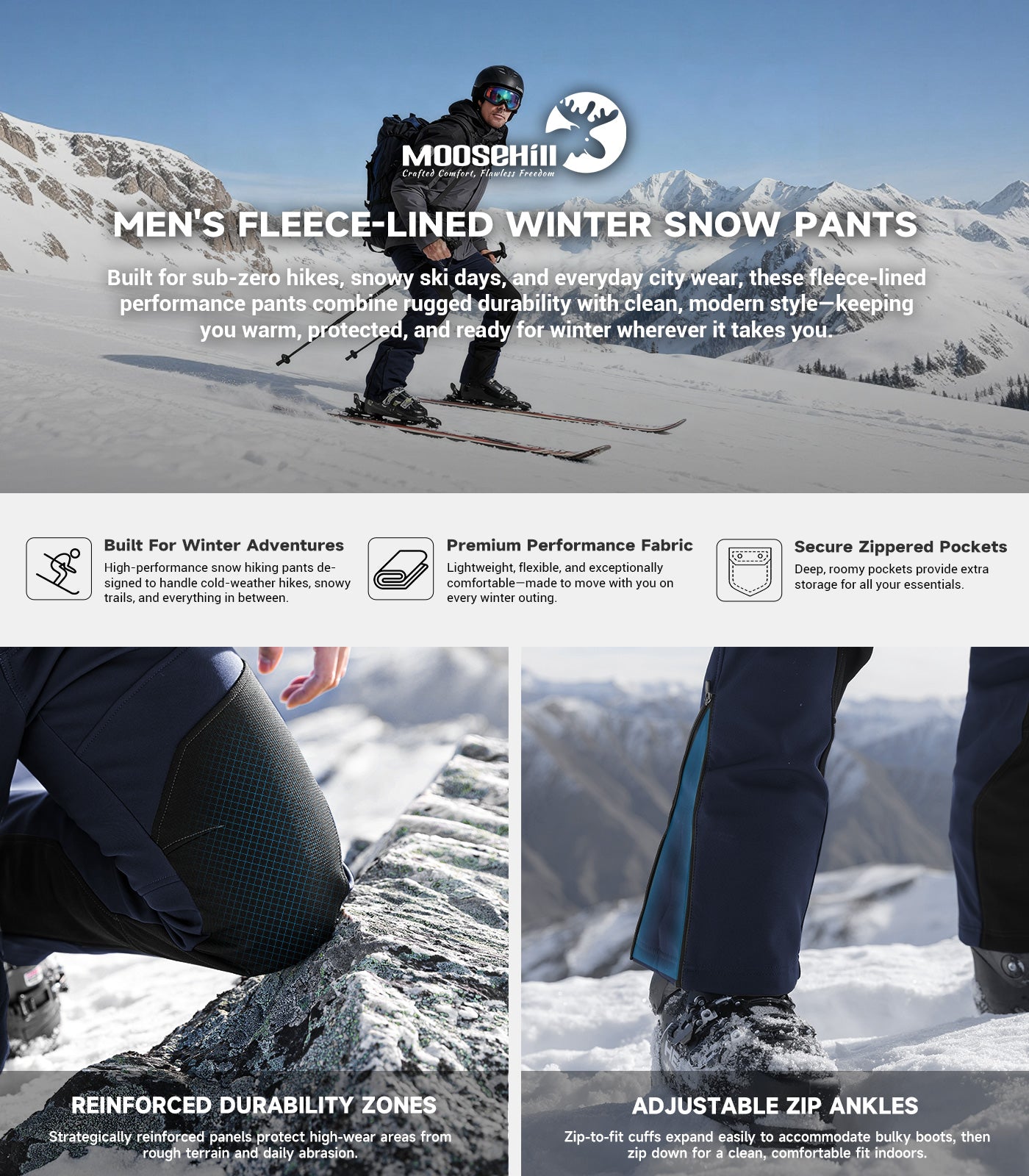 Pantaloni pentru bărbați de schi pe zăpadă căptușiți cu fleece - SnowVenture M055