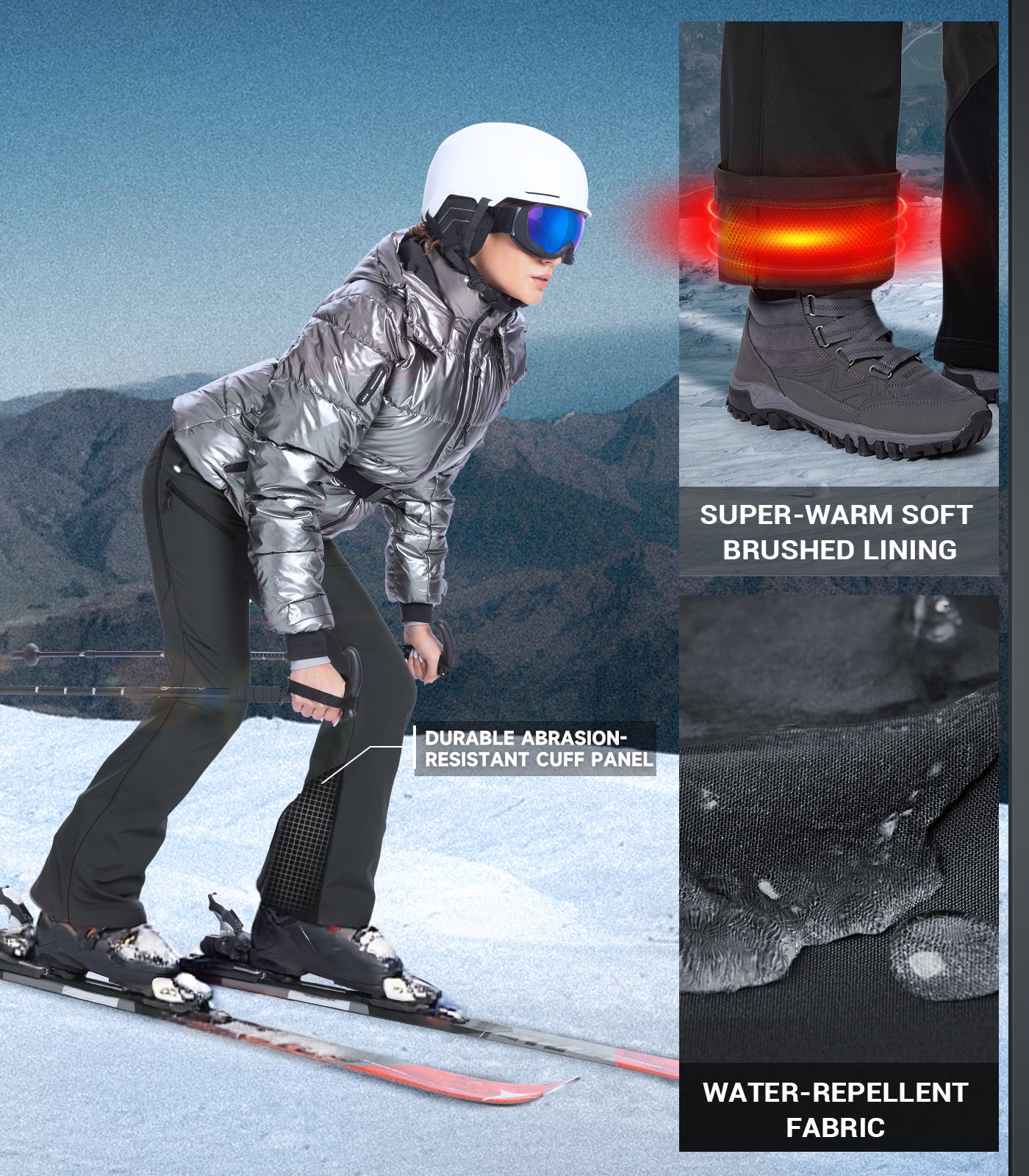 Pantaloni da sci da donna foderati in pile - SnowVenture W048