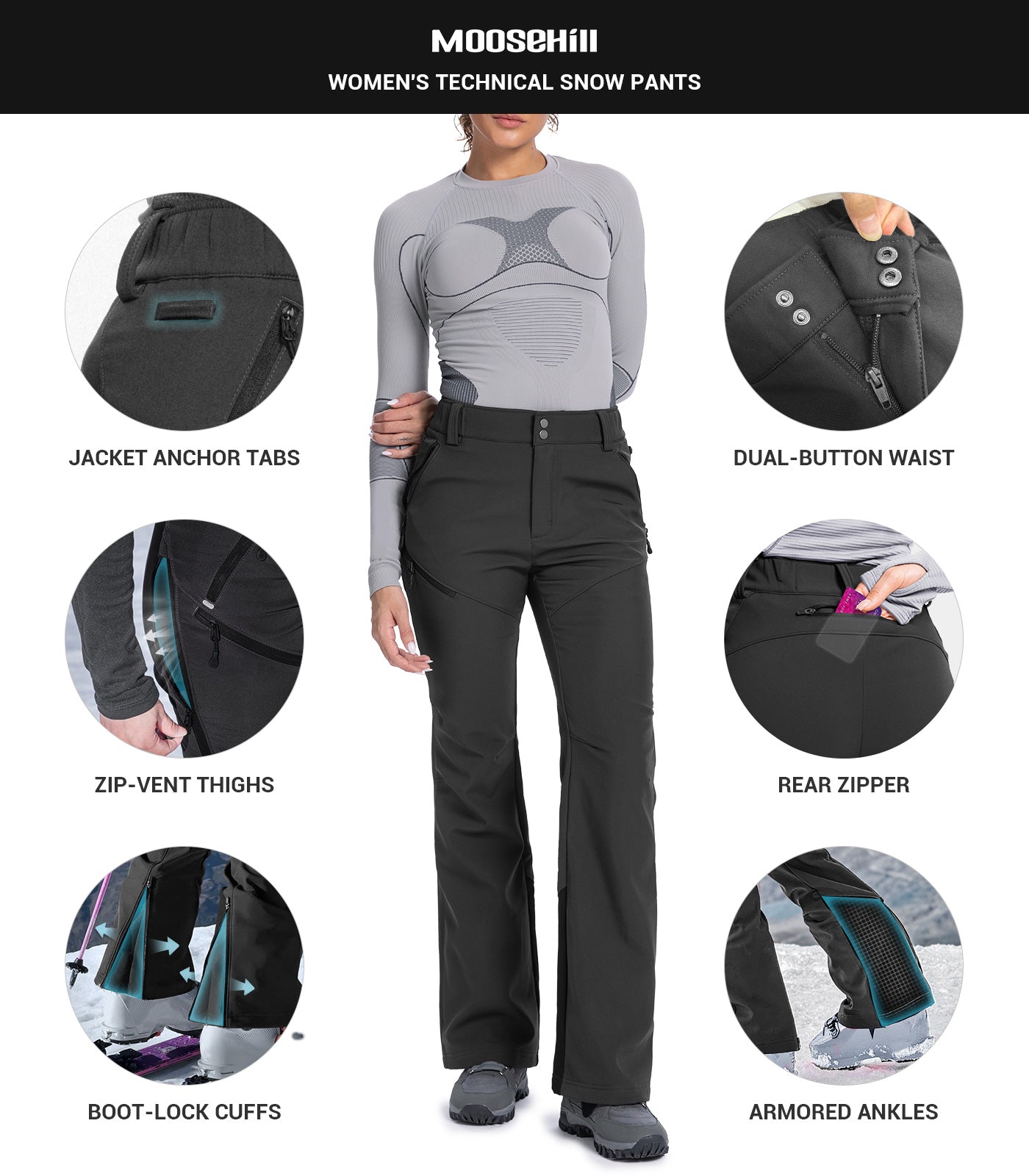 Pantaloni da sci da donna foderati in pile - SnowVenture W048