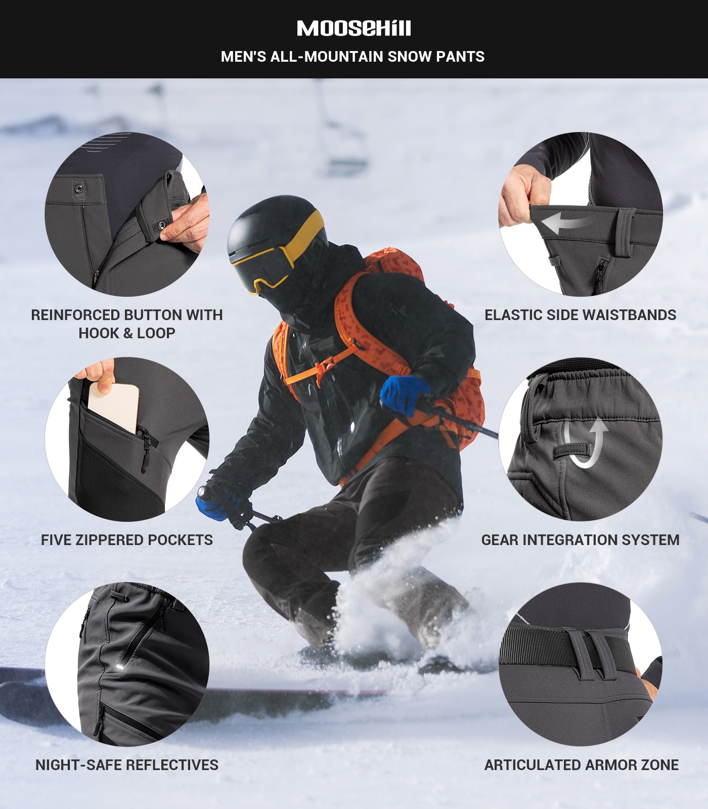 Pantaloni pentru bărbați de schi pe zăpadă căptușiți cu fleece - SnowVenture M055