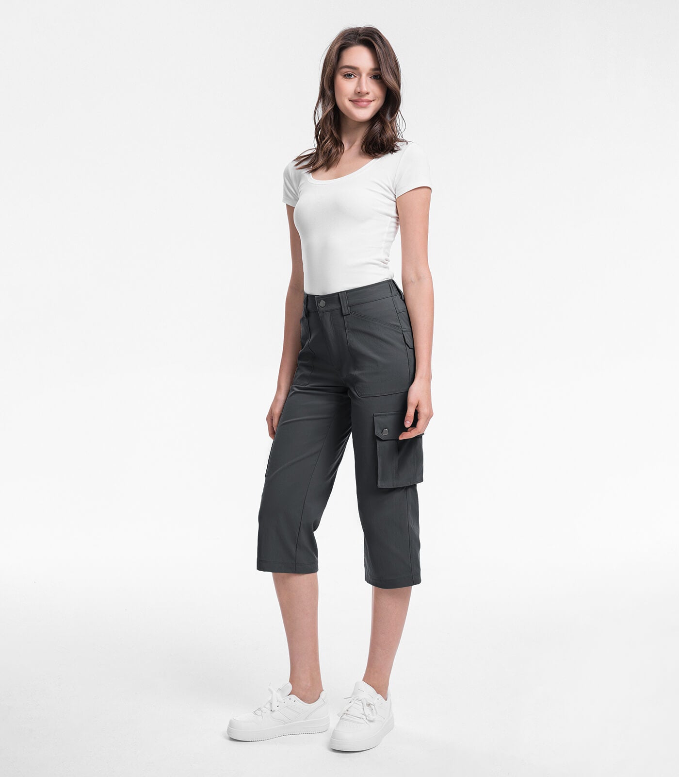 Women's Cargo Capris Pants High Waist Waterproof Hiking - HikerFlex W012