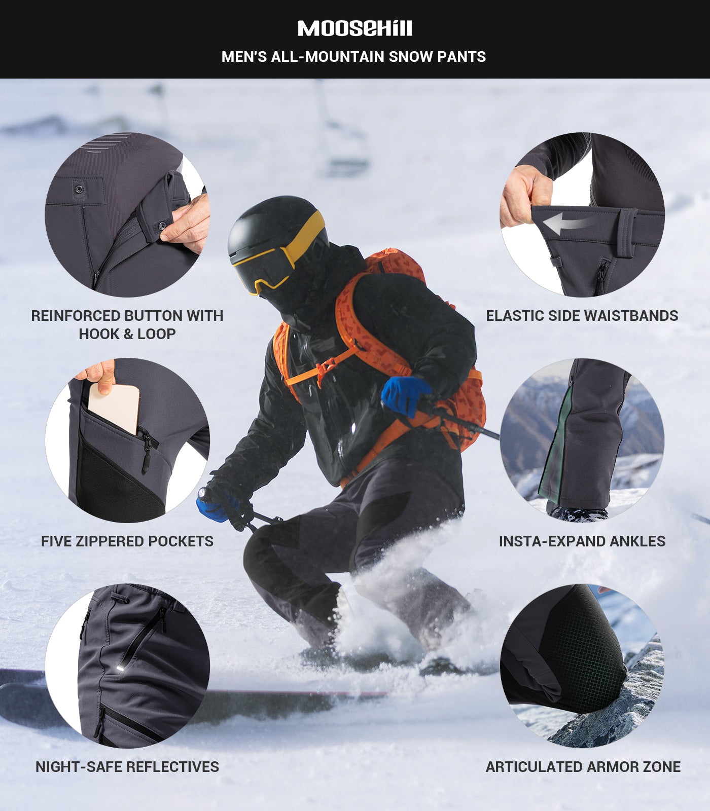 Pantaloni pentru bărbați de schi pe zăpadă căptușiți cu fleece - SnowVenture M055