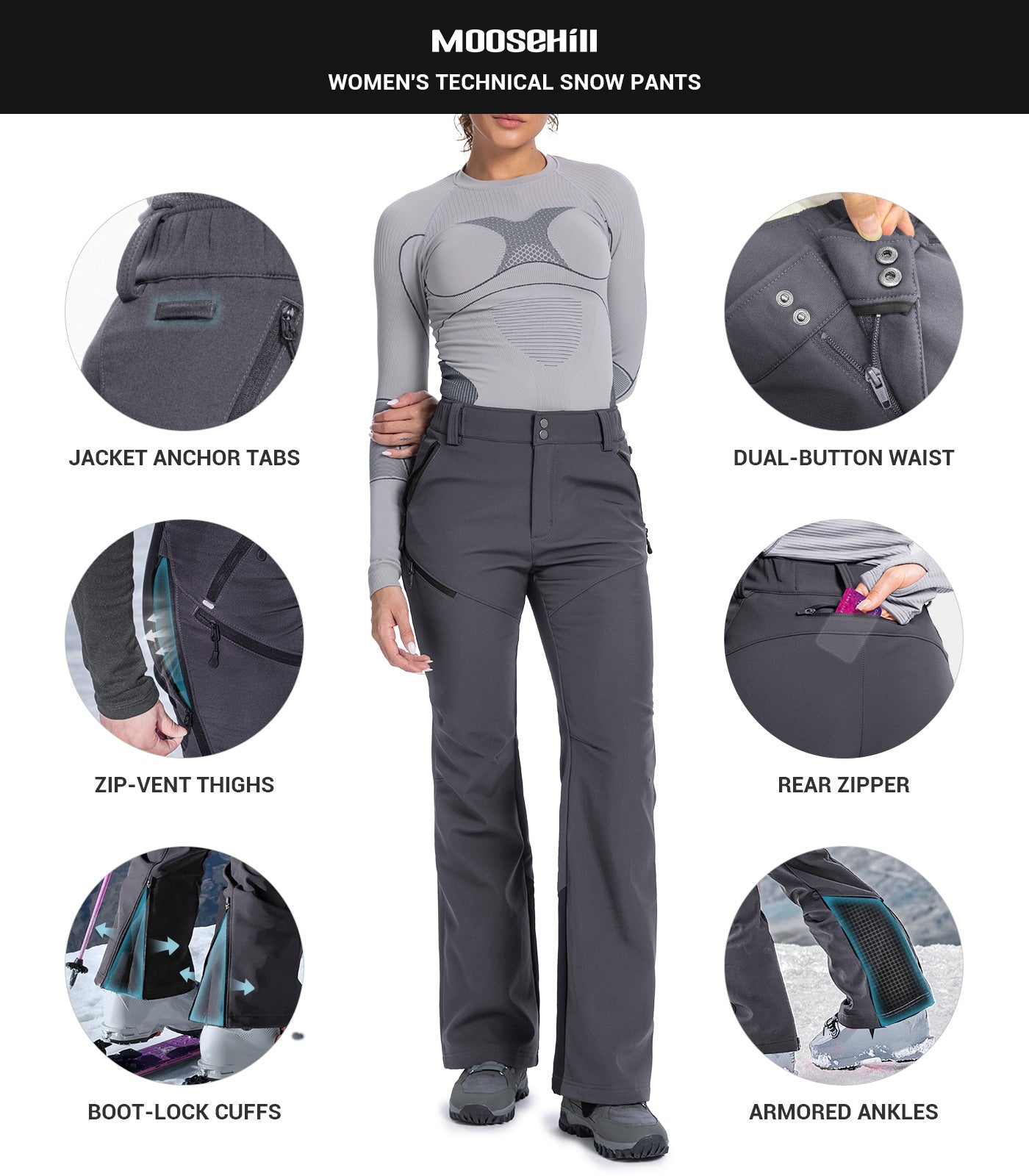 Pantaloni da sci da donna foderati in pile - SnowVenture W048