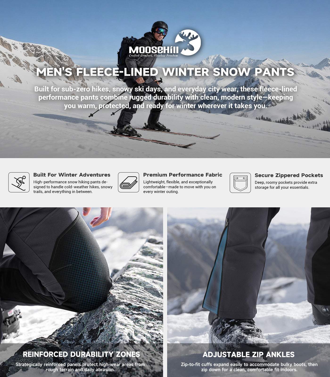 Pantaloni pentru bărbați de schi pe zăpadă căptușiți cu fleece - SnowVenture M055