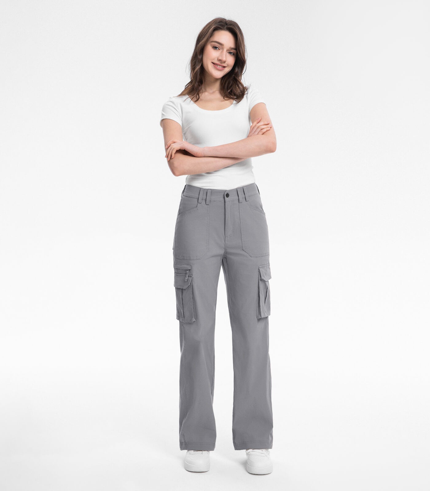 Pantaloni da trekking cargo da donna a vita alta - HikerFlex W037