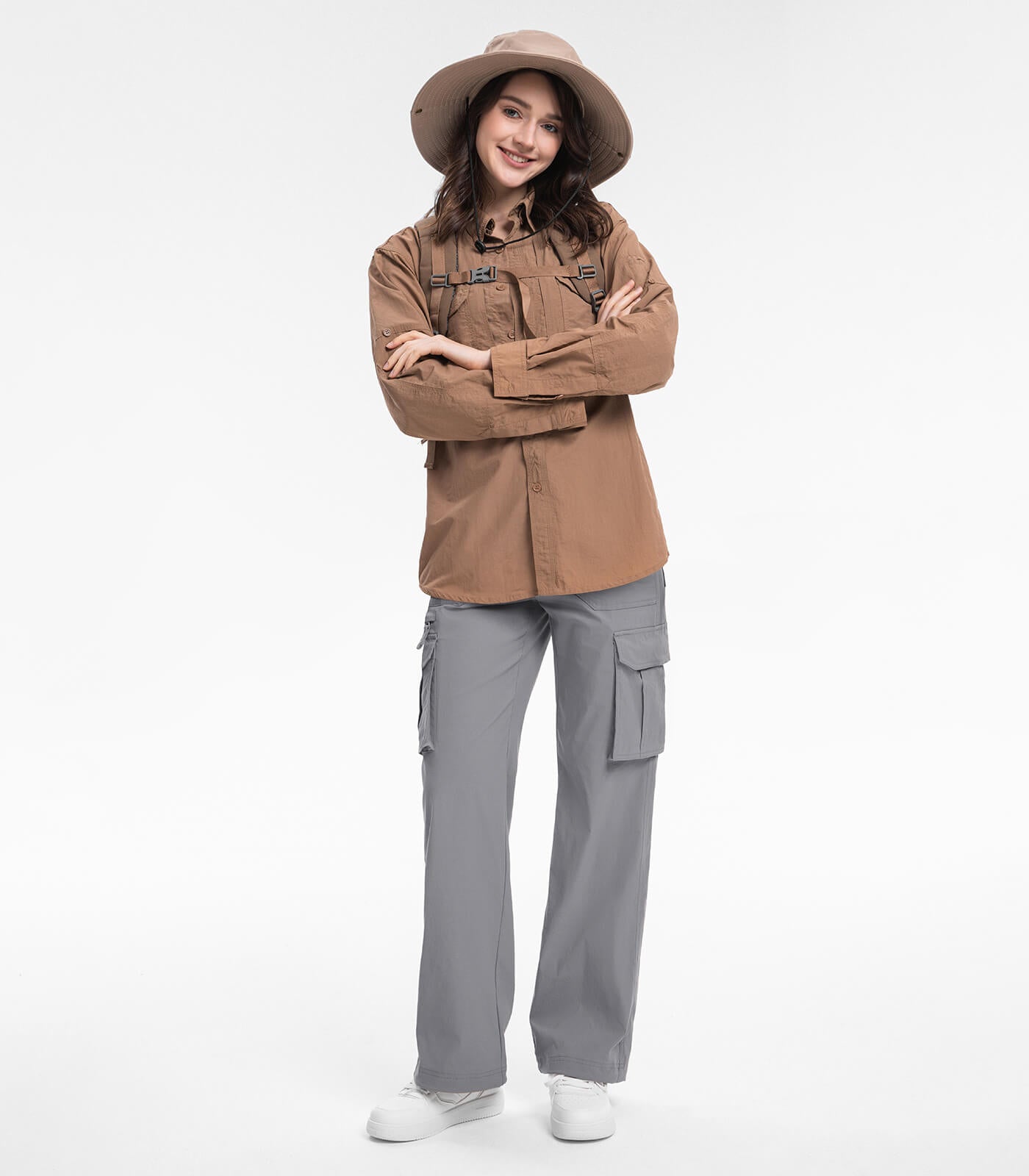 Pantaloni da trekking cargo da donna a vita alta - HikerFlex W037