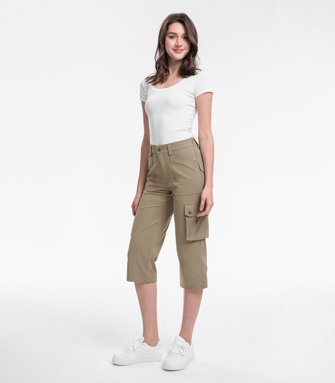 Women's Cargo Capris Pants High Waist Waterproof Hiking - HikerFlex W012