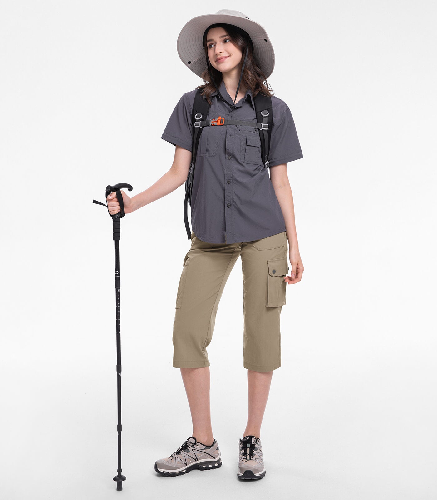 Women's Cargo Capris Pants High Waist Waterproof Hiking - HikerFlex W012
