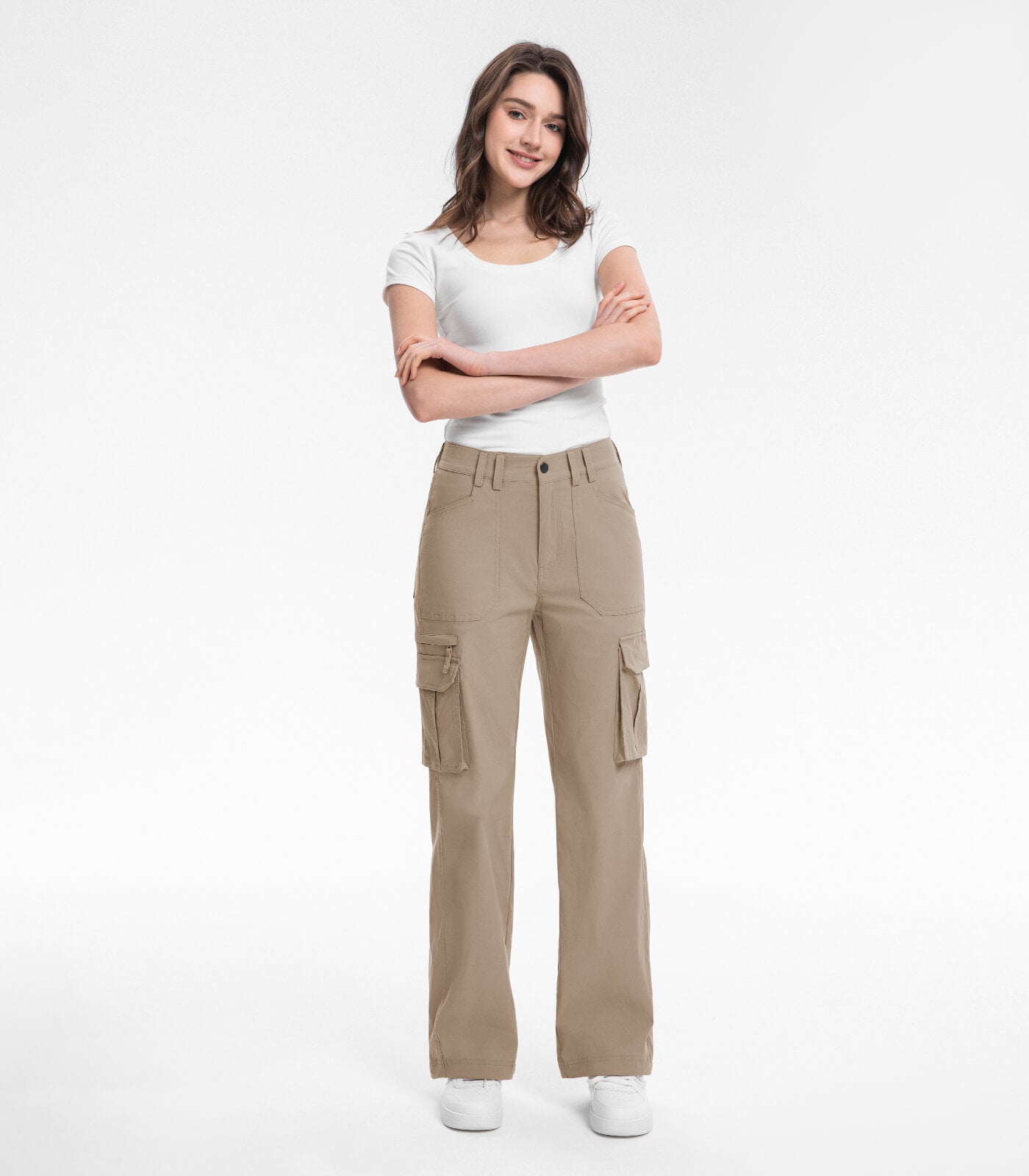 Pantaloni da trekking cargo da donna a vita alta - HikerFlex W037