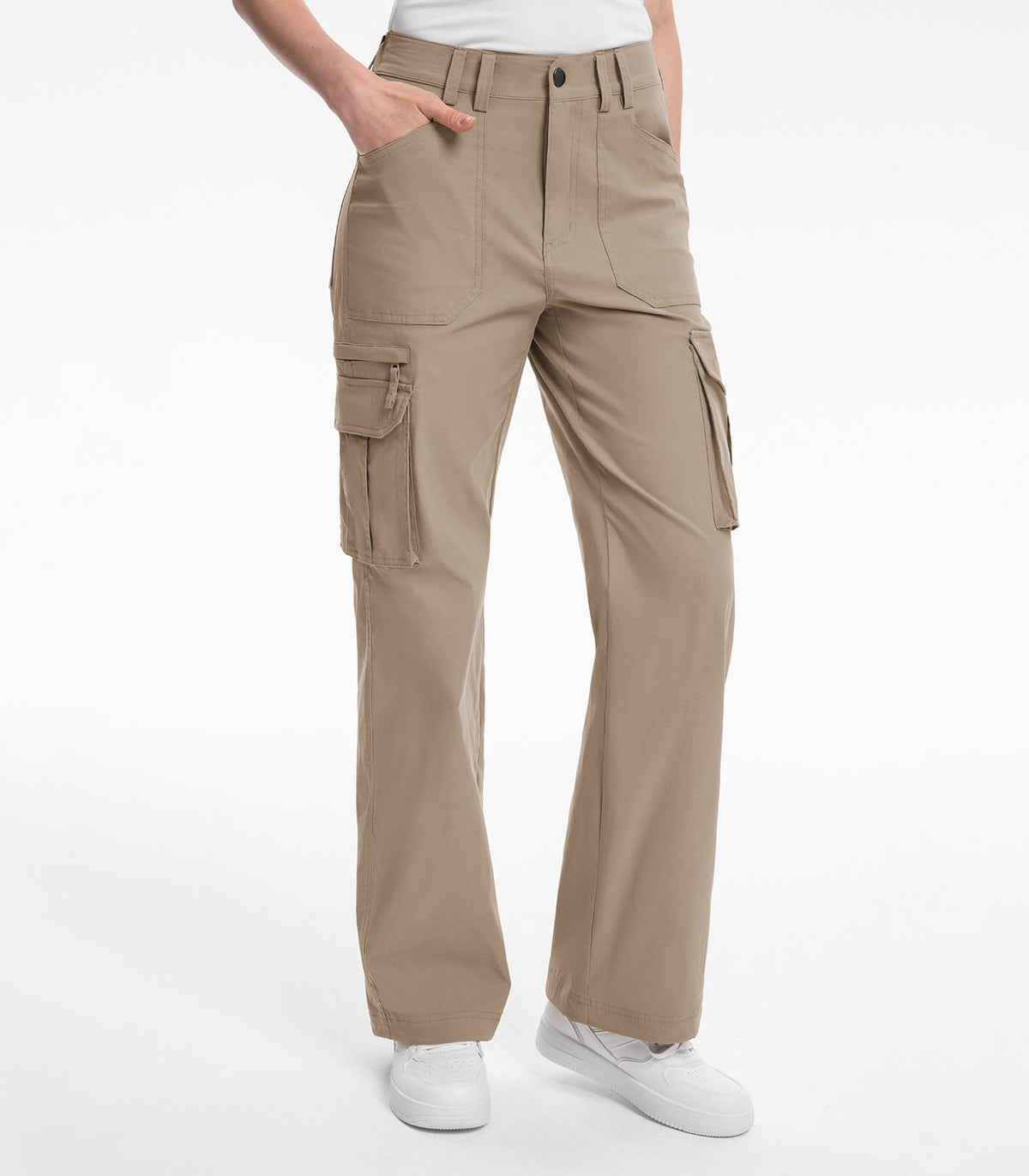 Women's Cargo Hiking Pants High Waisted #Color_Khaki