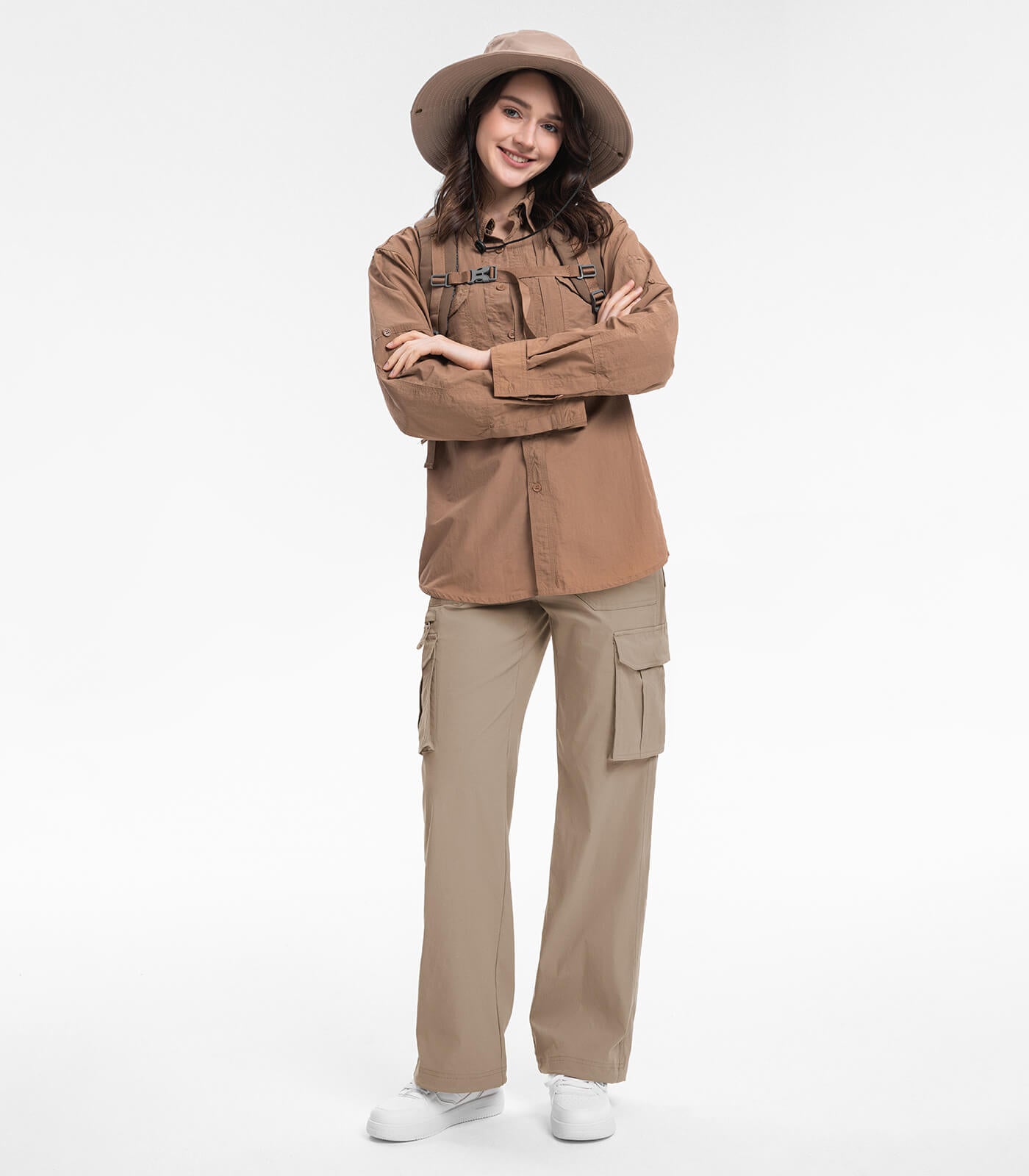 Pantaloni da trekking cargo da donna a vita alta - HikerFlex W037