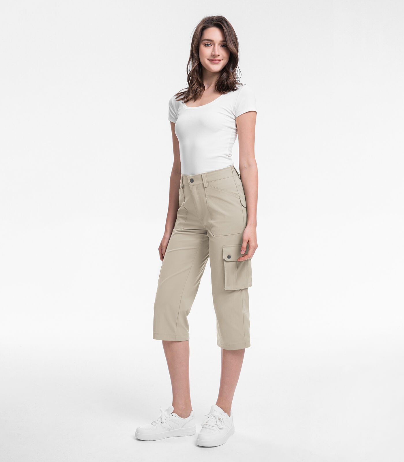 Women's Cargo Capris Pants High Waist Waterproof Hiking - HikerFlex W012