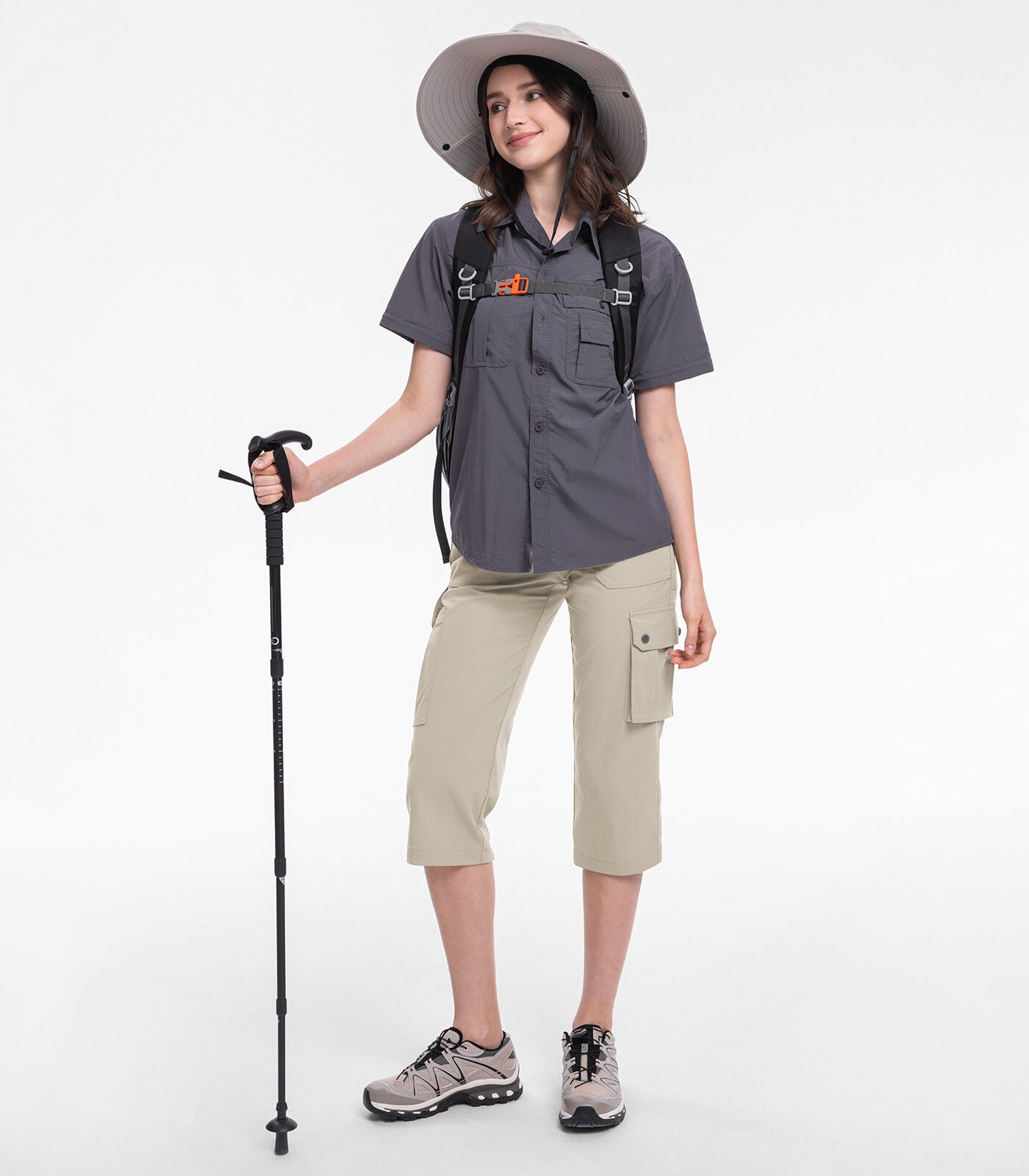 Women's Cargo Capris Pants High Waist Waterproof Hiking - HikerFlex W012