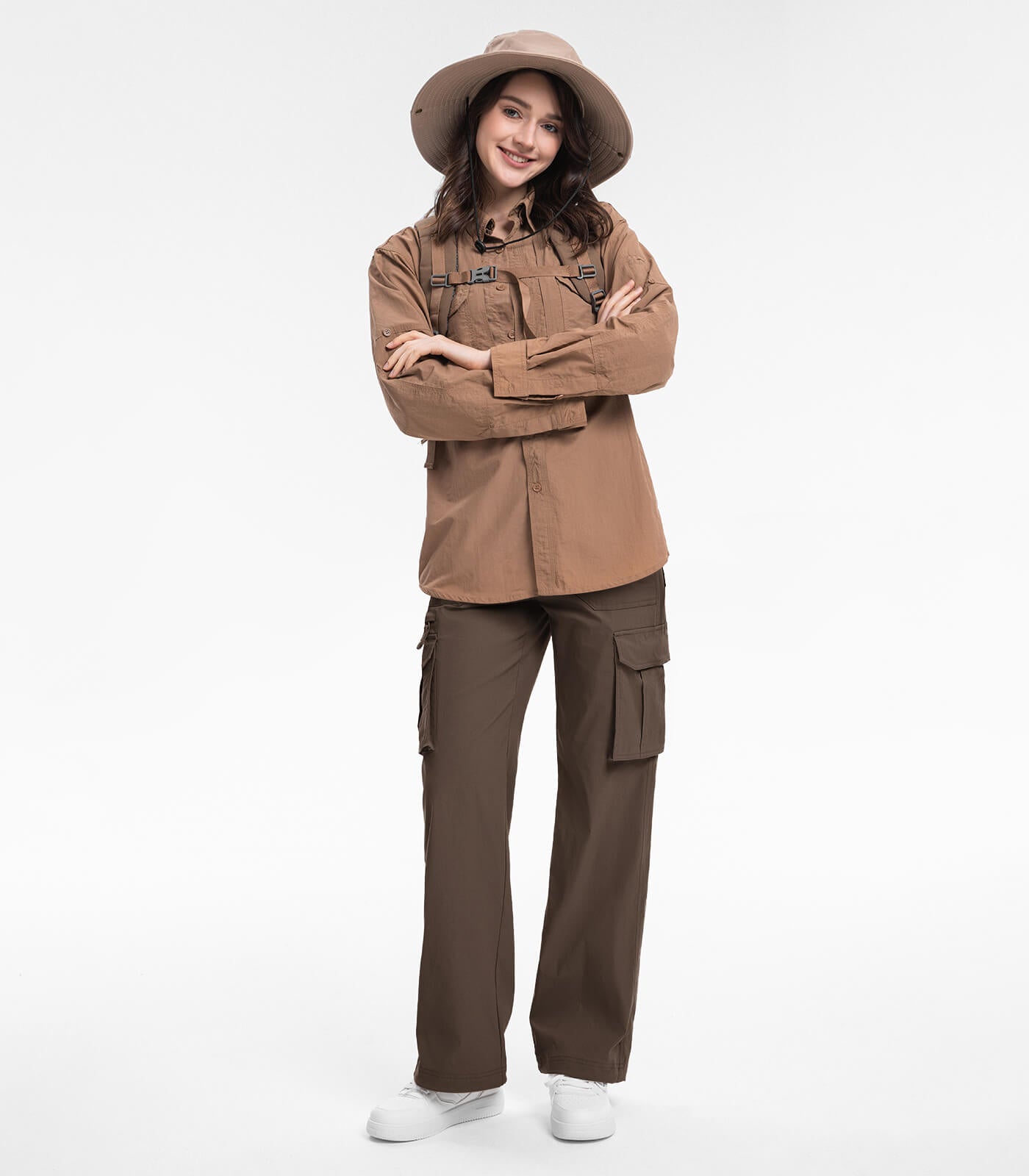 Pantaloni da trekking cargo da donna a vita alta - HikerFlex W037